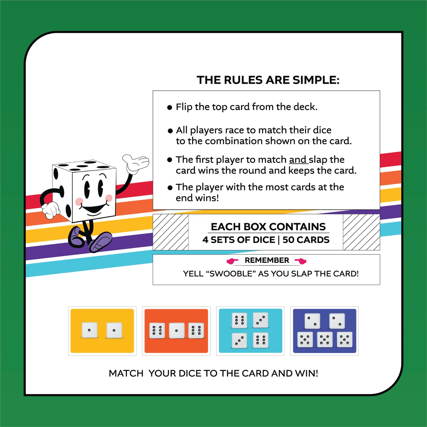 swooble rules of play, examp;les of cards and box contents